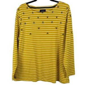 Joules Cotton Mustard Yellow & White Striped Bee Print Long Sleeve XL Top